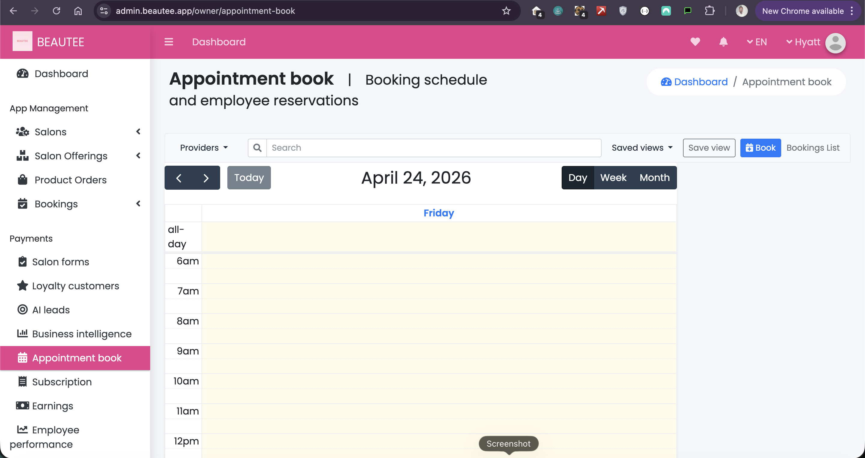 BEAUTEE partner appointment book